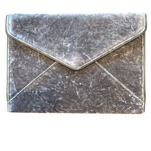 Rebecca Minkoff Leo Grey Crushed Velvet Envelope Clutch NWT